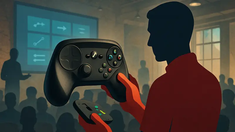 Геймпад Steam Controller с логотипом Valve, демонстрирующий возможности кастомизации.