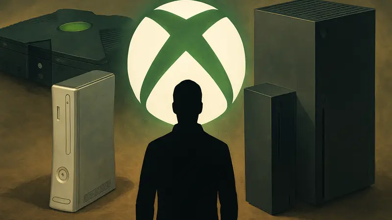 Логотип Xbox на фоне консолей разных поколений, символизирующий обратную совместимость.