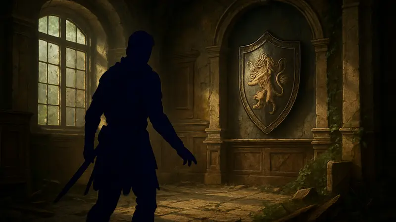 Игрок исследует локацию в Crimson Desert в поисках большого щита Rhonid.