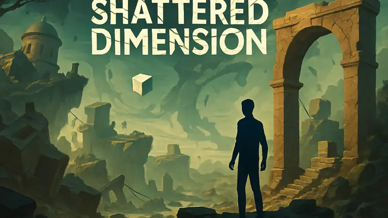 Логотип игры Shattered Dimension, иллюстрация странного мира с головоломками