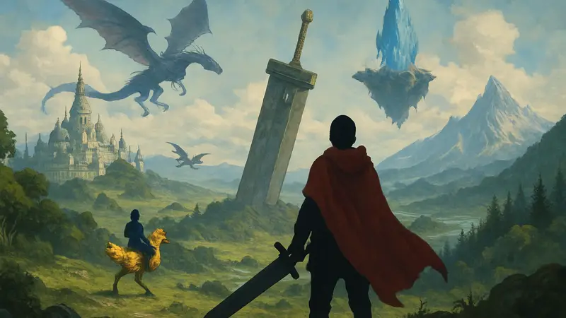 Обложка книги «Hommage à Final Fantasy» с элементами мира Final Fantasy.