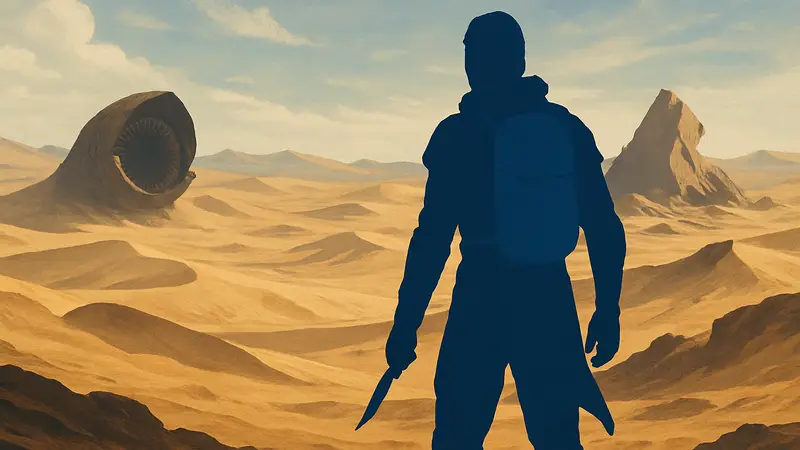 Игрок в Dune: Awakening на фоне пустынных пейзажей Арракиса, символизирующий изменения в PvP-системе