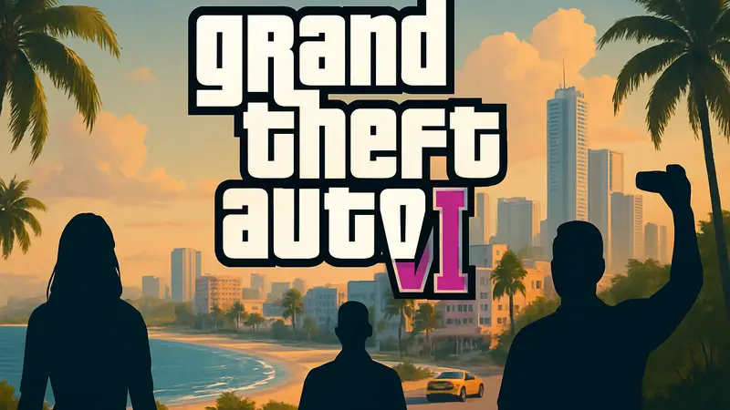 Логотип Grand Theft Auto 6 на фоне летнего пейзажа, анонс трейлера