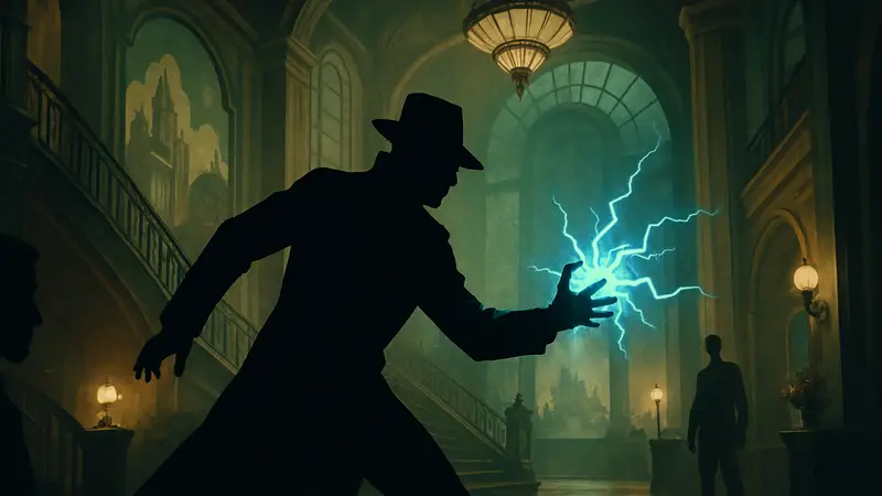 Кадр из игры Magicians The Devil's Deal, демонстрирующий магические способности и атмосферу в стиле BioShock.