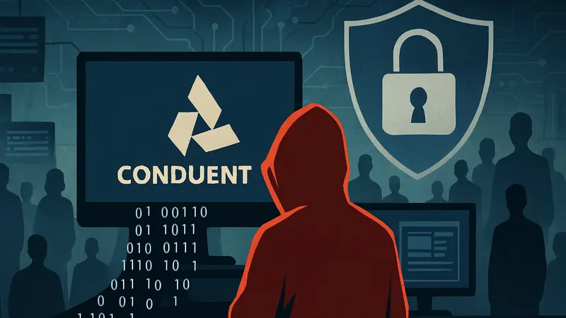 Графическое изображение утечки данных Conduent, кибербезопасность и защита персональных данных