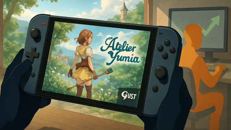 Обложка игры Atelier Yumia на Nintendo Switch 2 с логотипом Gust, оптимизация FPS
