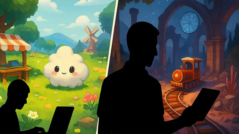 Изображение двух уютных игр Clouzy и Tracks of the Arcana, доступных бесплатно для ПК через сторонние платформы.