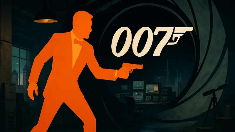 Изображение из игры 007 First Light, возможно, Джеймс Бонд в действии или логотип игры на фоне шпионских элементов.