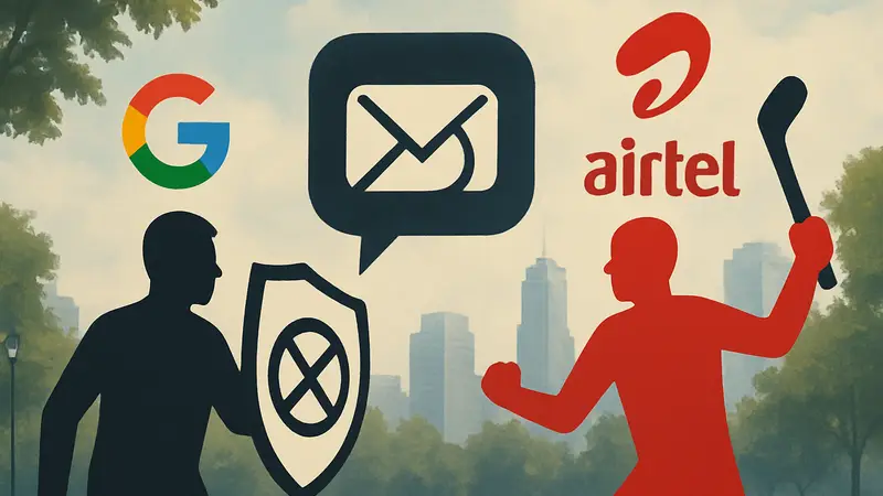 Логотипы Google и Airtel, символизирующие борьбу с RCS-спамом в Индии.