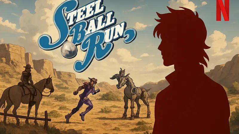 Постер аниме «Jojo's Bizarre Adventure: Steel Ball Run» с логотипом Netflix.