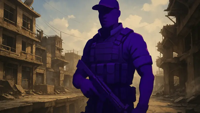 Персонаж Смоук Уоллес из мобильной игры DropShot Mobile с фиолетовой кожей.