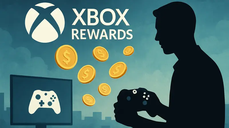 Логотип Xbox Rewards с баллами и иконкой контроллера Xbox для покупки игр