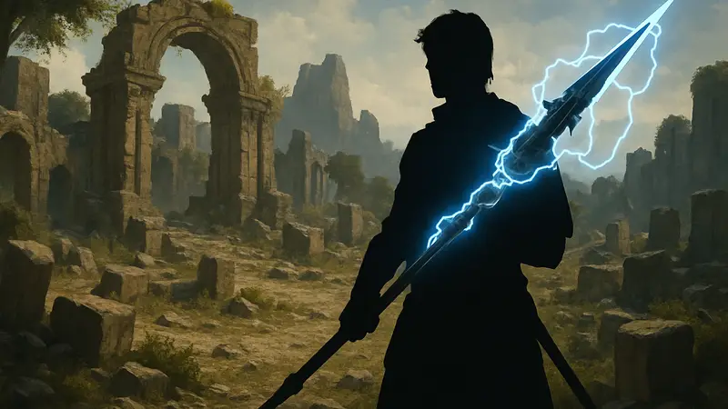 Электро-механическое копье в Crimson Desert, мощное оружие с молниевыми атаками для RPG игры.