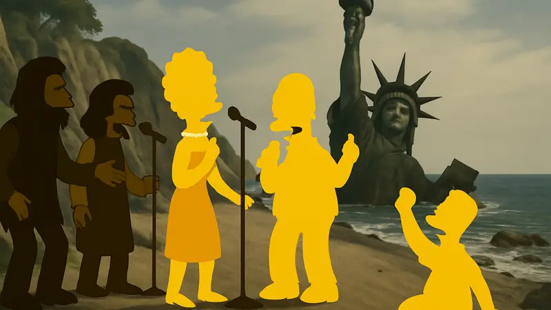 Кадр из эпизода Симпсонов, где персонажи пародируют фильм Планета обезьян