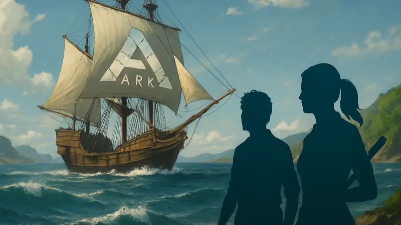 Игровой арт Ark: Survival Ascended с кораблем на фоне моря для DLC Tides of Fortune