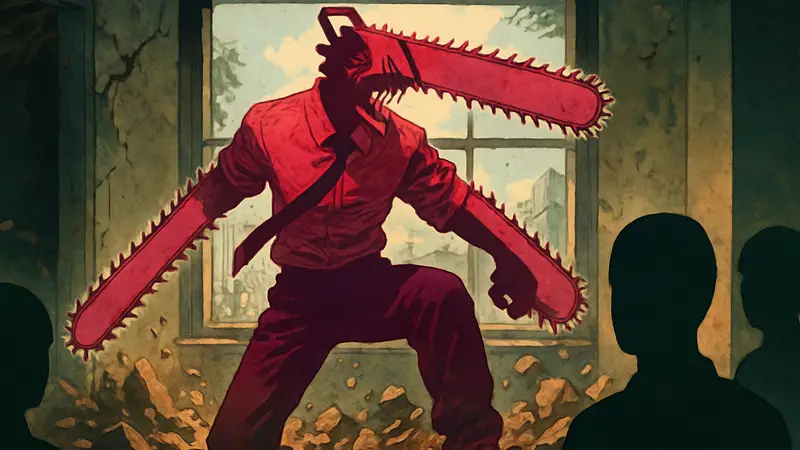 Обложка манги Chainsaw Man с главным героем Дэнджи в форме Человека-бензопилы