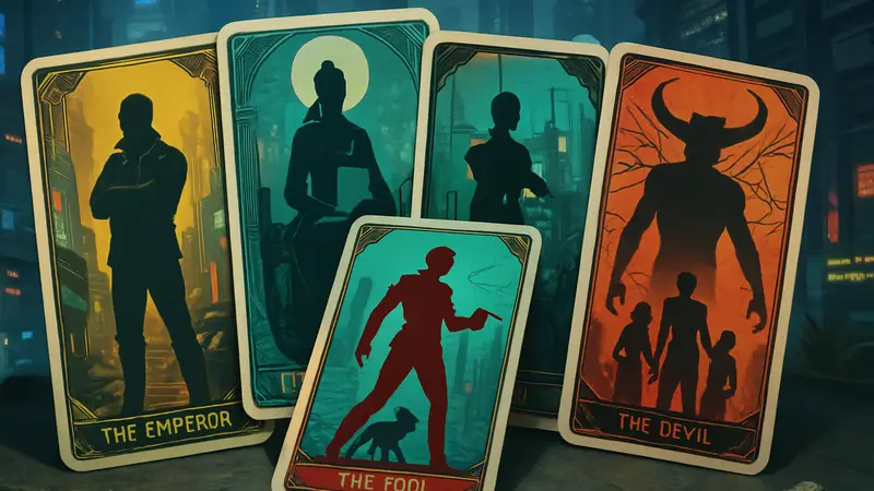 Красивые карты Таро из Cyberpunk 2077, демонстрирующие официальную колоду.