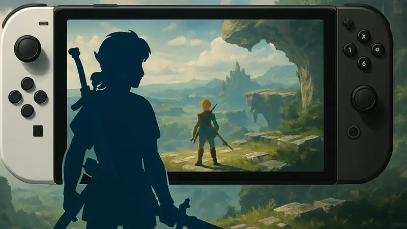 Арт новой игры Legend of Zelda, демонстрирующий Link на консоли Switch 2.
