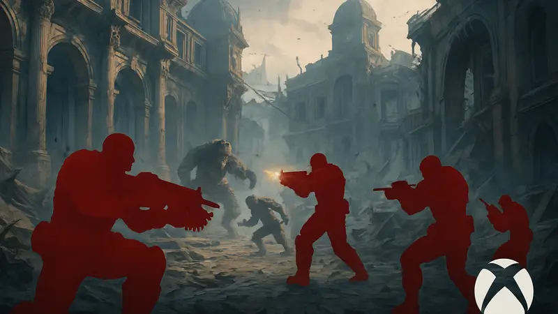 Герои Gears of War: E-Day сражаются на улицах, разрушенных нашествием Саранчи, демонстрируя мощь Xbox.
