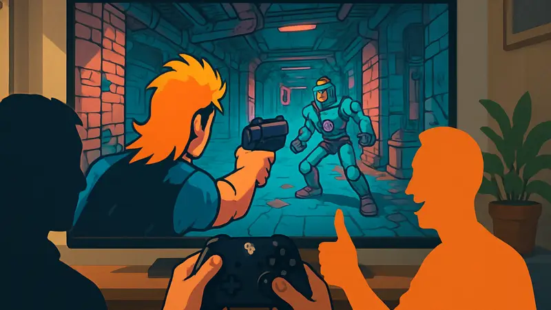 Кадр из игры Mullet MadJack с видом от первого лица, скриншот Xbox версии, разработчики довольны успехом.