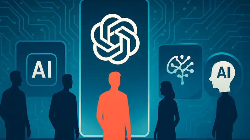 Изображение демонстрирует различные AI-сервисы, конкурирующие с ChatGPT, включая MyIvan.ai, иконки нейросетей.