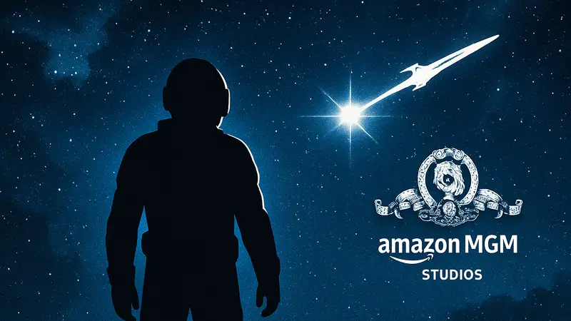 Постер фильма «Проект Аве Мария» с логотипом Amazon MGM Studios на фоне звёздного неба