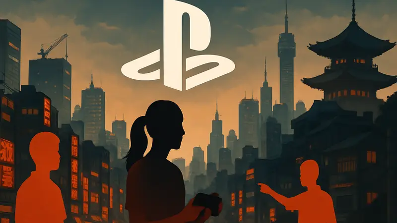 Логотип Sony PlayStation на фоне развивающихся азиатских игровых студий