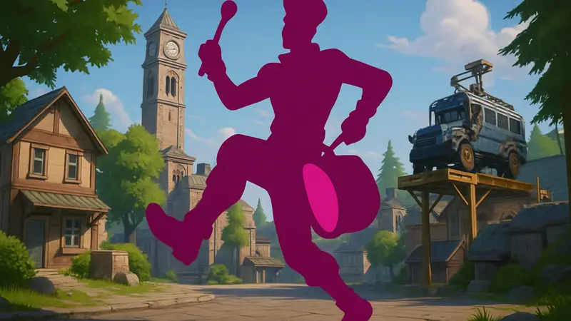 Изображение персонажа из Fortnite в стиле мема "Tung Tung Tung Sahur", возможно, с характерной танцевальной позой.