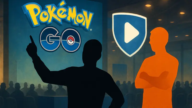 Логотип Pokemon GO и Play! Pokemon, символизирующие турнир и спорное решение.