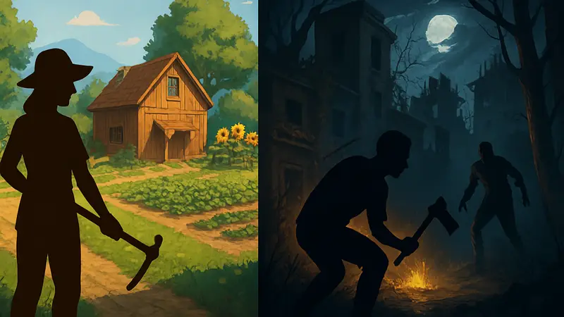 Игровой скриншот нового симулятора фермы, сочетающего элементы Stardew Valley и Dying Light