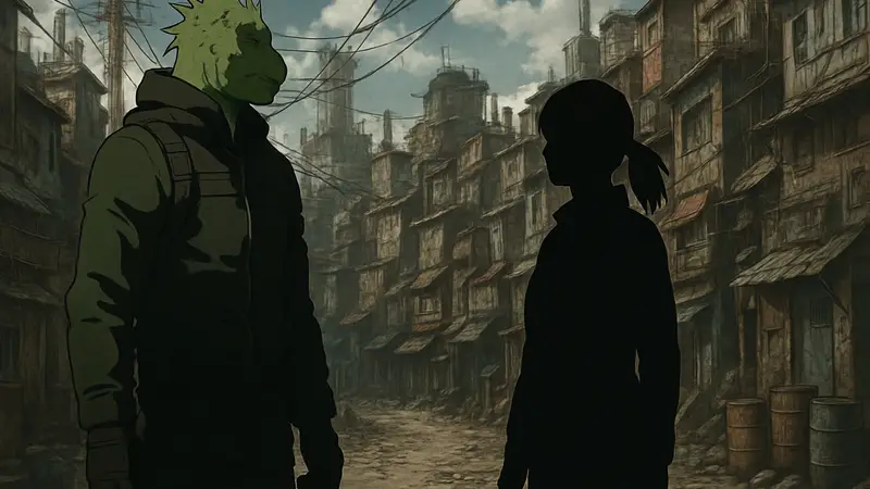 Кадр из второго сезона аниме «Дорохэдоро» с персонажами Кайманом и Никайдо.