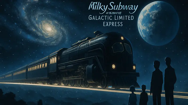 Постер аниме Milky Subway: The Galactic Limited Express с космическим поездом