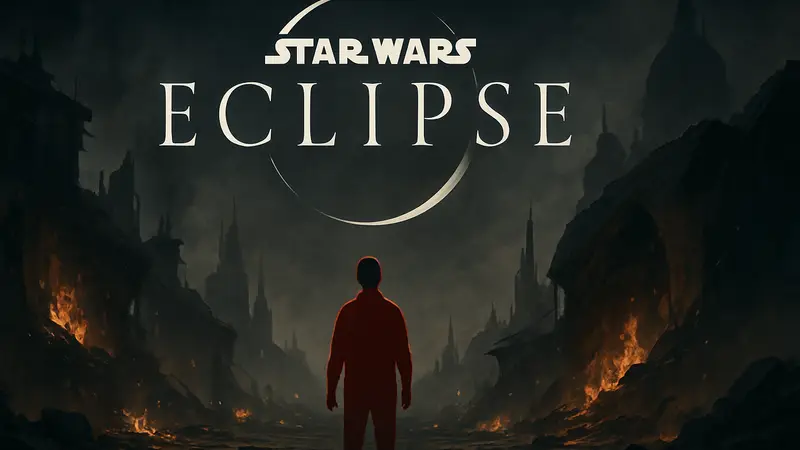 Логотип Star Wars Eclipse на темном фоне, символизирующий трудности разработки и неопределенное будущее проекта