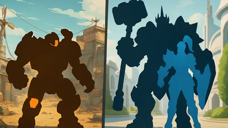 Сравнение персонажей Exo-Tank из Borderlands Mobile и Reinhardt с Domina из Overwatch.