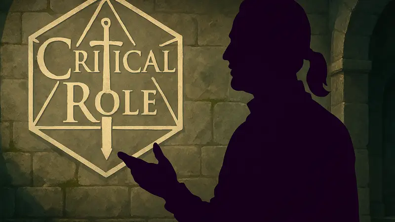 Талиесин Джаффе на фоне логотипа Critical Role, обсуждающий тайну Campaign 4