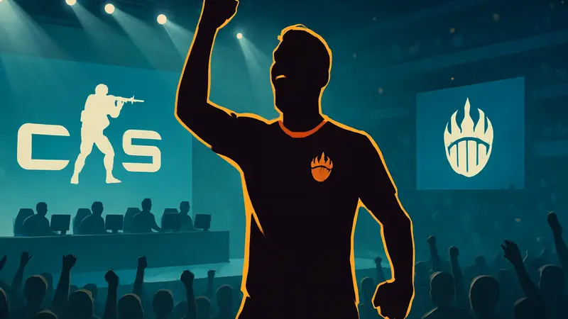 Киберспортсмен blameF из команды BIG на сцене, эмоции после победы в матче CS2