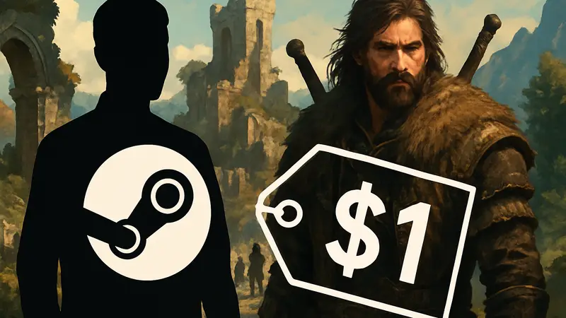 Логотип Steam и Crimson Desert с ценником в $1.