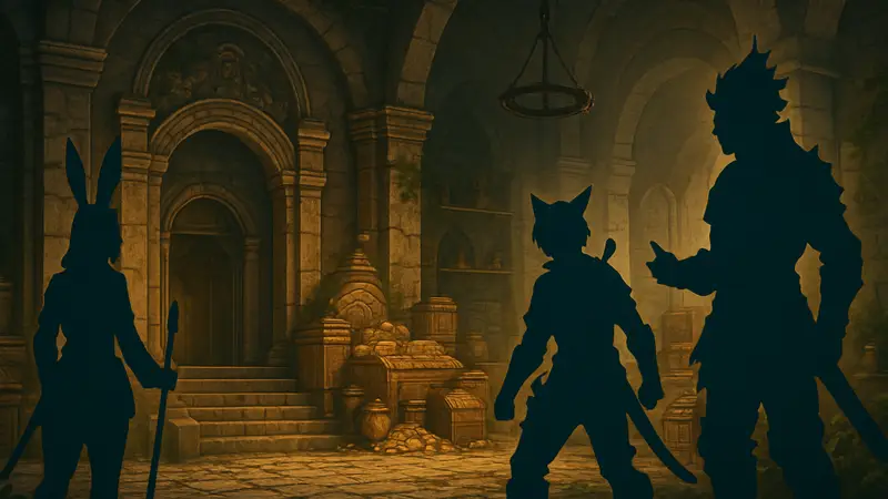 Персонажи Final Fantasy XIV исследуют вариант-подземелье «История торговца», гайд FFXIV.