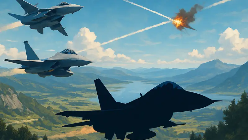 Истребители в воздушном бою над живописным пейзажем из Ace Combat 8: Wings of Theve на PS5.