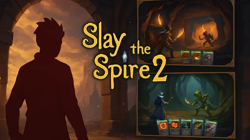 Изображение с логотипом Slay the Spire 2 и скриншотами из игры.