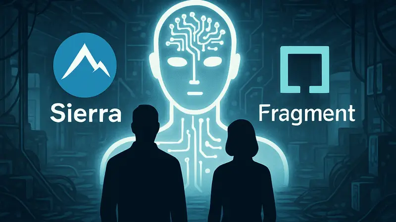 Логотип Sierra и Fragment с изображением искусственного интеллекта, символизирующим их слияние.