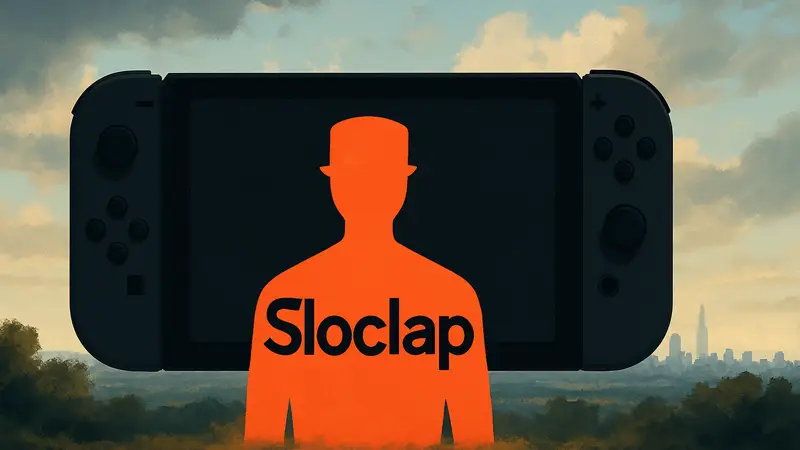 Логотип Sloclap на фоне силуэта Nintendo Switch 2, символизирующий новые игры для консоли.