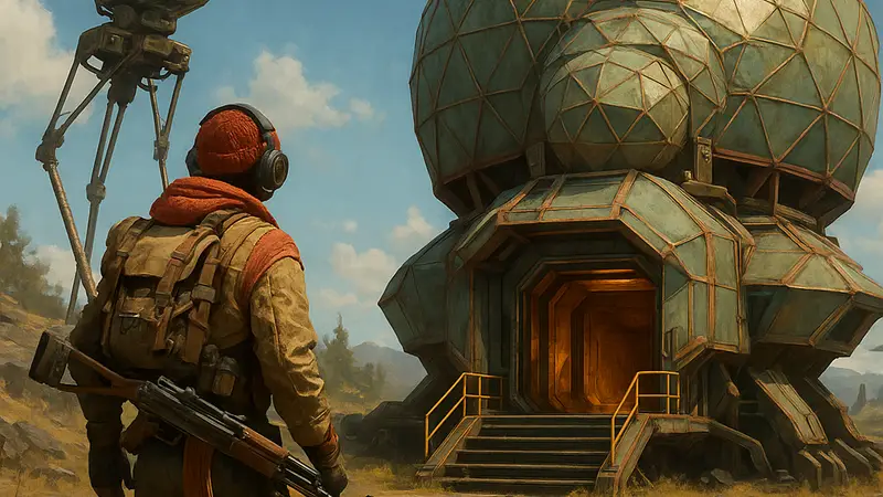 Игровой скриншот из Arc Raiders, демонстрирующий местоположение геодезиста или открытое хранилище.