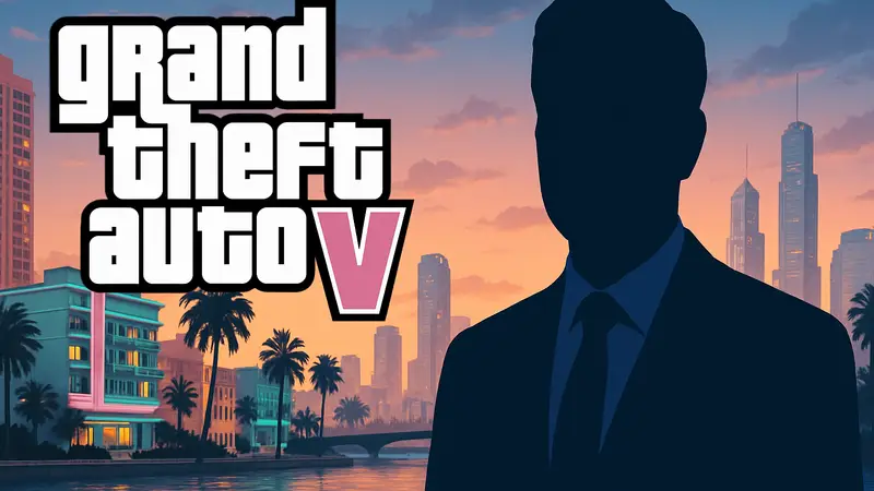 Логотип Grand Theft Auto 6 на фоне города Вайс-Сити, глава Take-Two Страусс Зелник.