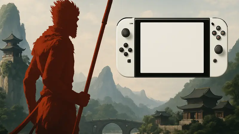 Главный герой игры Black Myth: Wukong на фоне китайского пейзажа, анонс для Switch 2.
