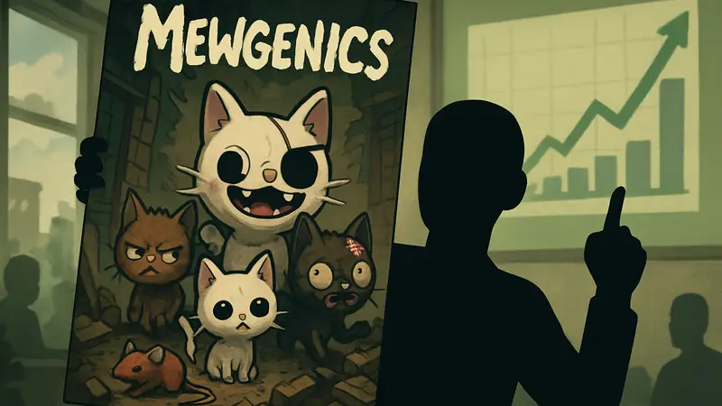 Игровая обложка Mewgenics с персонажами, символизирующая успешные продажи и рекорд в игровой индустрии.