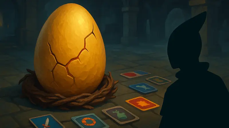 Изображение яйца Бёрдониса из Slay the Spire 2 на фоне игрового поля и карт.