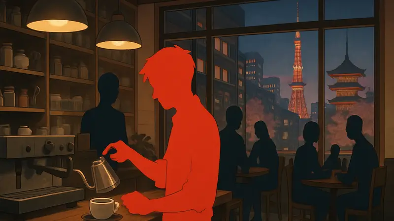Визуальная новелла Coffee Talk Tokyo, бариста готовит кофе в японском кафе в Токио