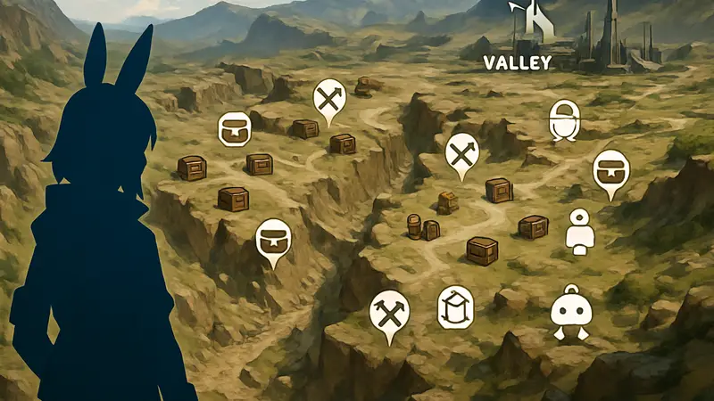 Интерактивная карта Valley IV из Arknights: Endfield с метками сундуков и ресурсов