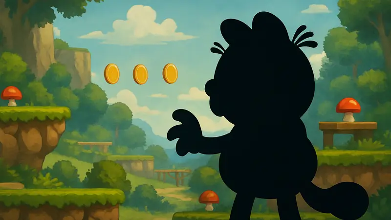 Гарфилд из игры Garfield: Escape From Monday на фоне платформера.